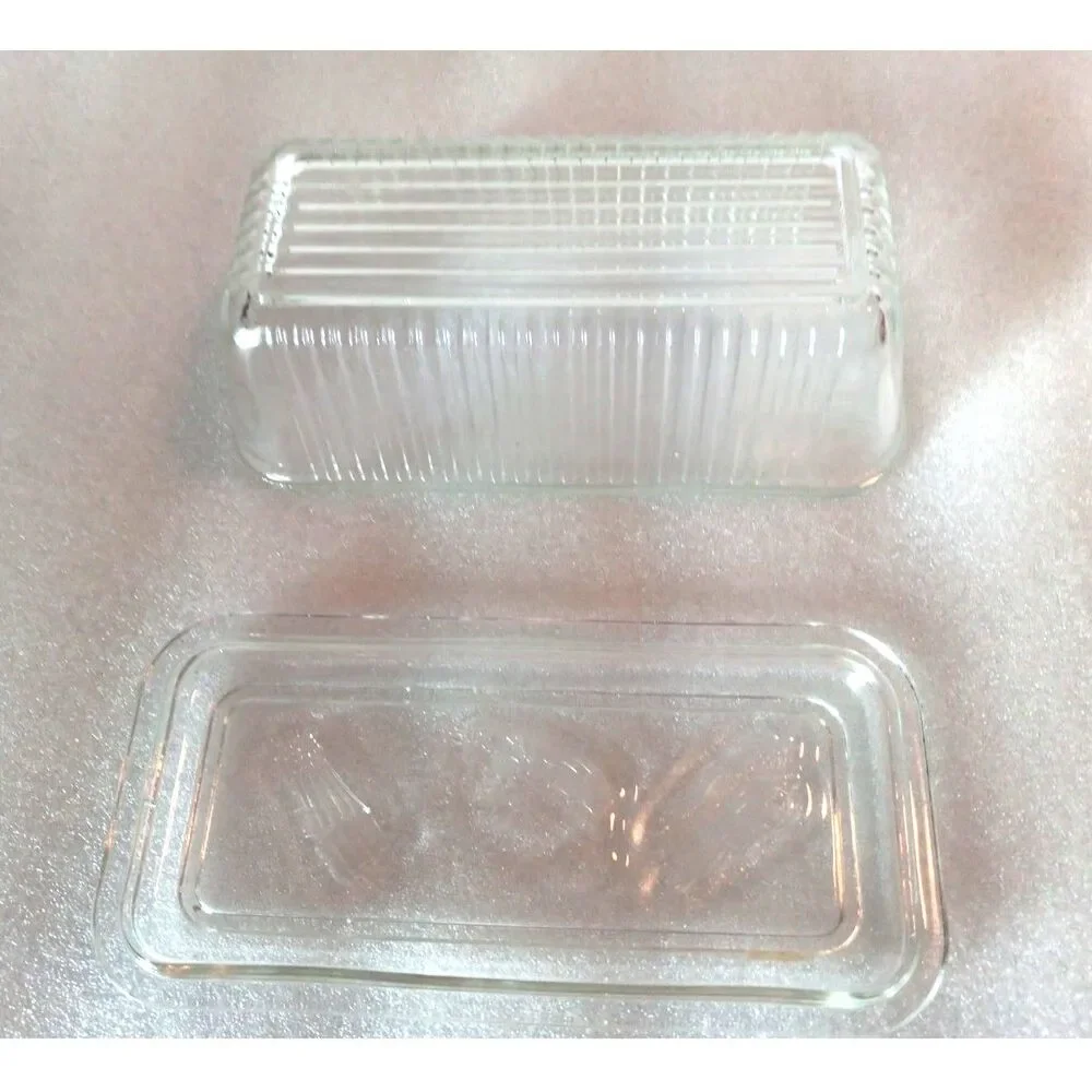 MCM Federal Glass Clear Refrigerator Dish with Lid Featuring Vegetable Design